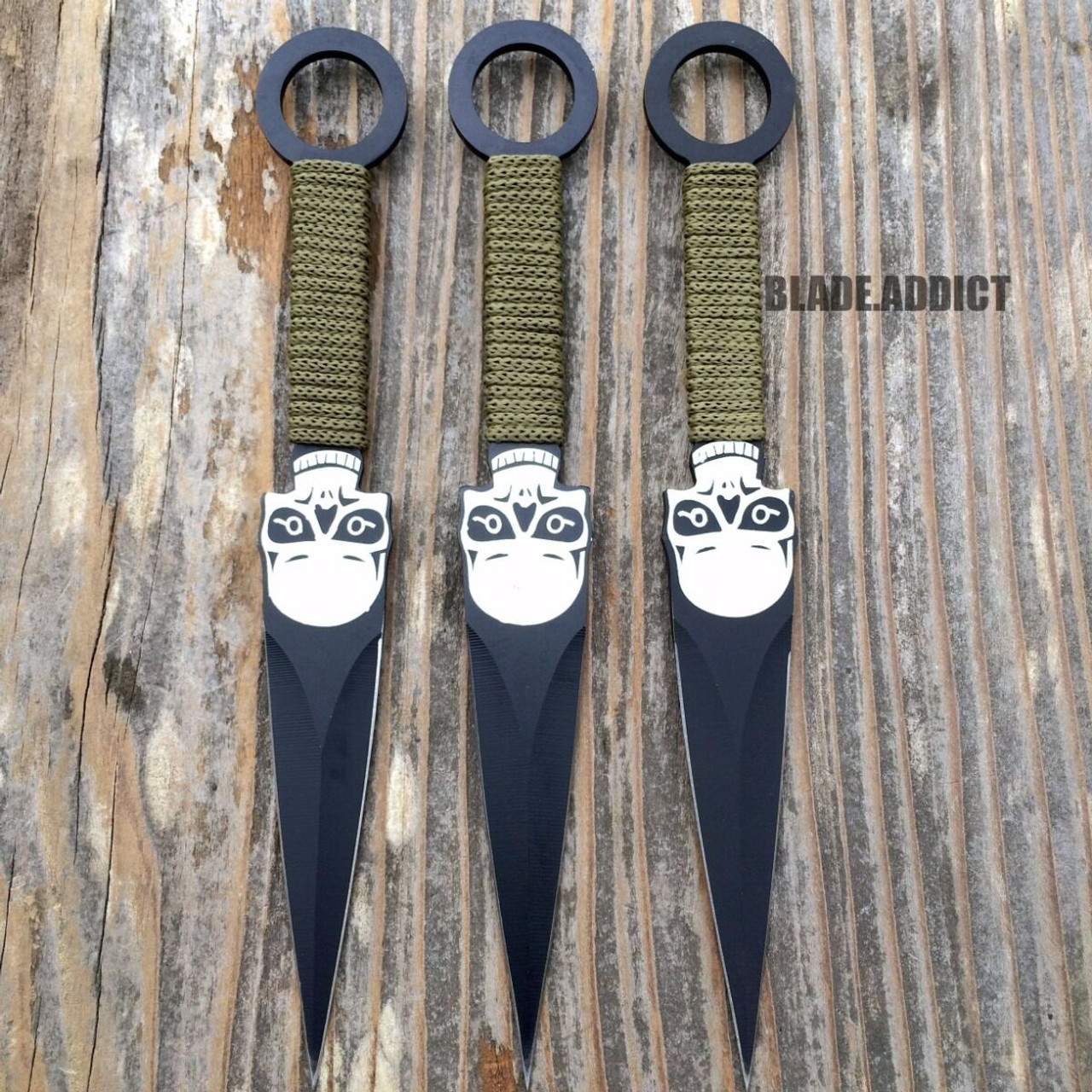 9PC 8 Tactical Ninja Combat Ninjutsu Kunai Throwing Knife Set Hunting +  CASE