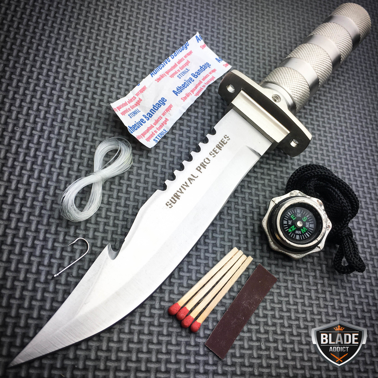 11 Tactical Fishing Hunting Survival Knife w/ Sheath Bowie Survival Kit  Camping - MEGAKNIFE
