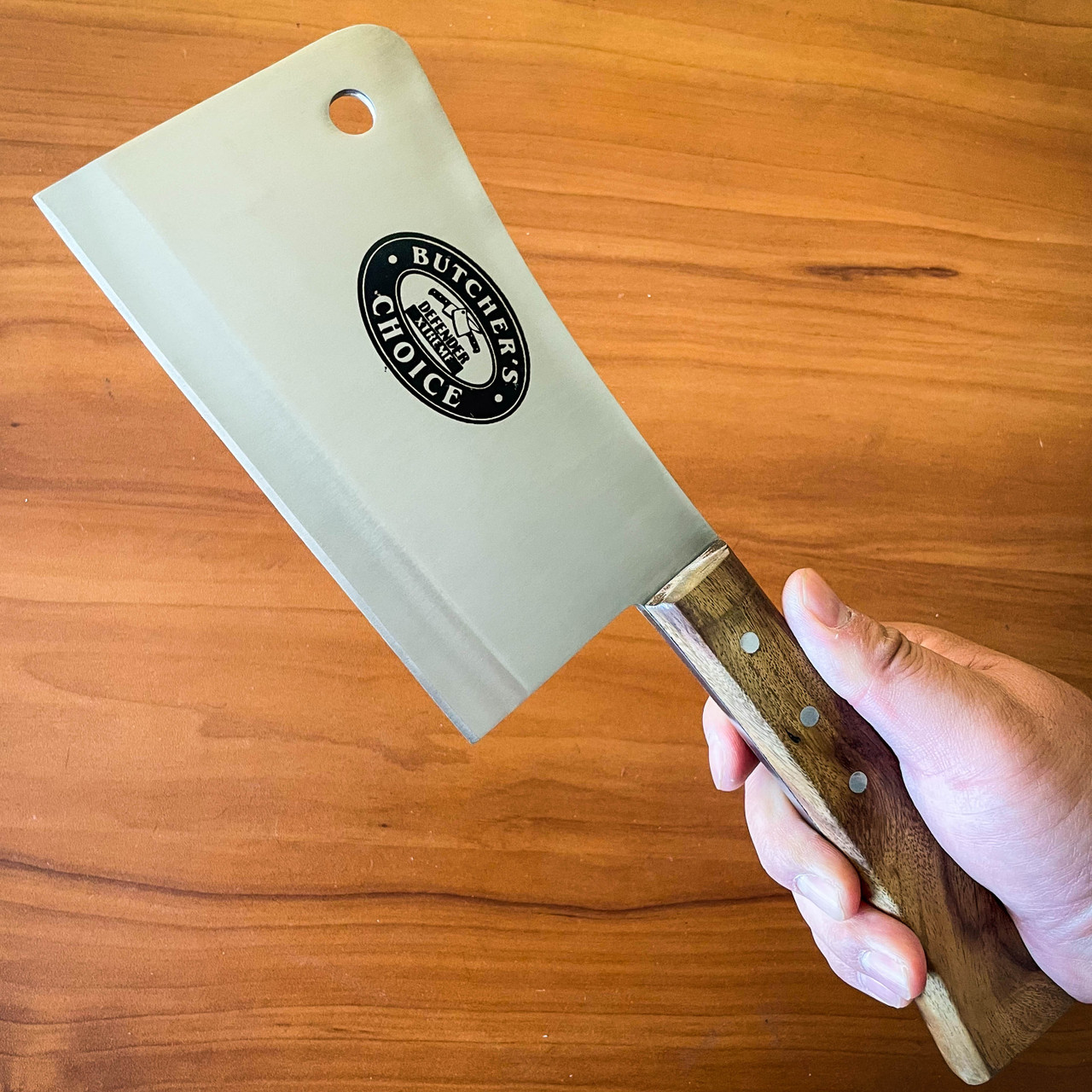 Heavy Duty Meat Cleaver with Full Tang Blade - Wooden Handle