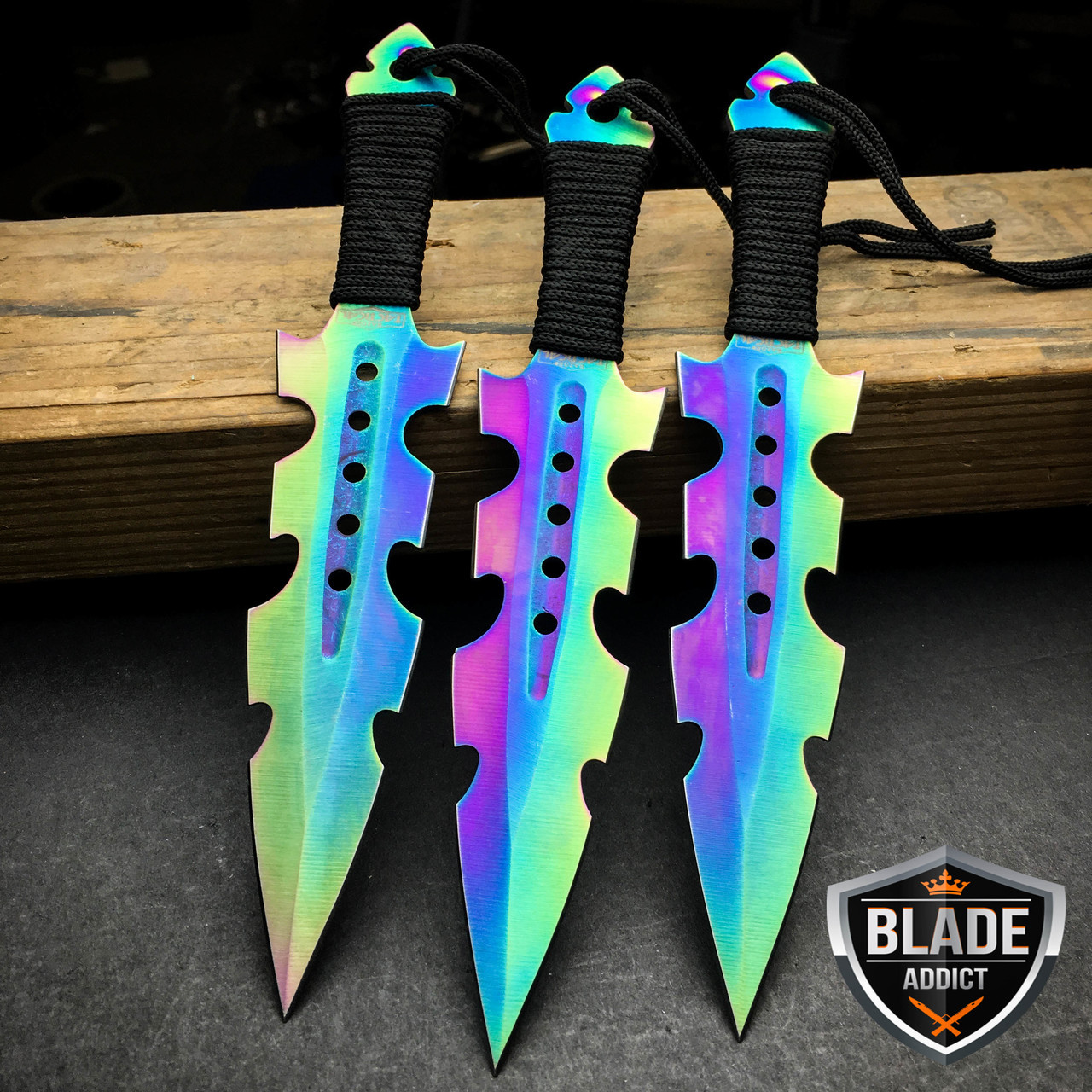 Ultimate Ninja Warrior Titanium Coated Throwing Knives Set of 3 Rainbow  Finish - Edge Import