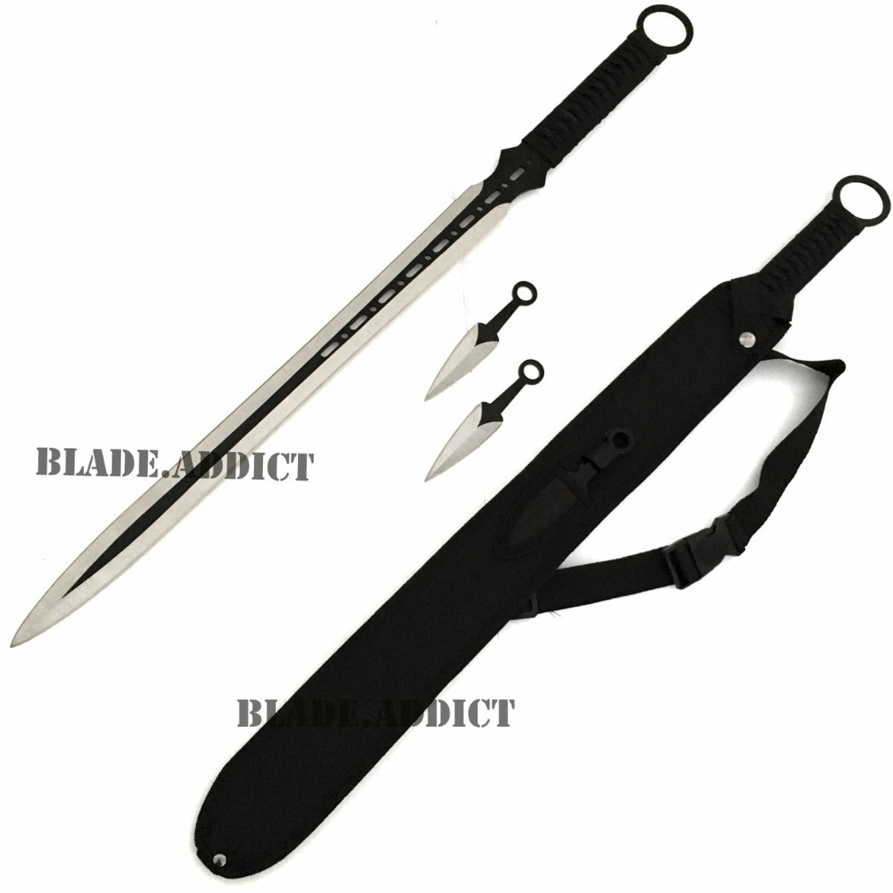 27 Ninja Sword Machete Throwing Knife Full Tang Tactical Blade Black Katana Megaknife 0649