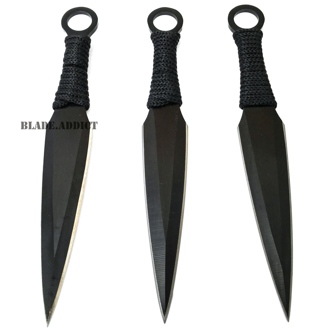 6pc SET 5.5 Black Kunai Throwing Knives Ninja Knife Fixed Blade Dagger  w/Sheath