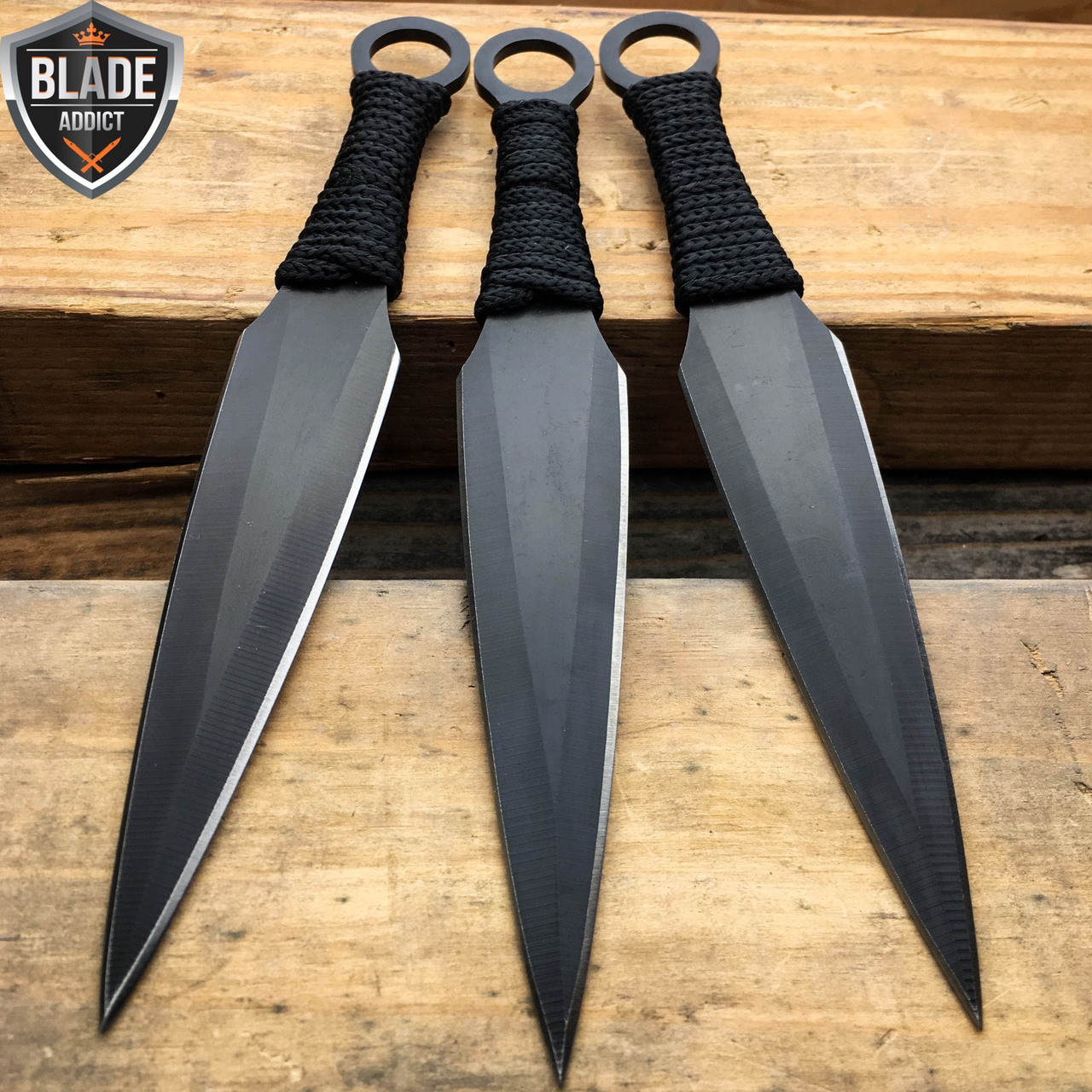 3PC 8 Blue Tactical Ninja Combat Ninjutsu Kunai Throwing Knife Set + Case