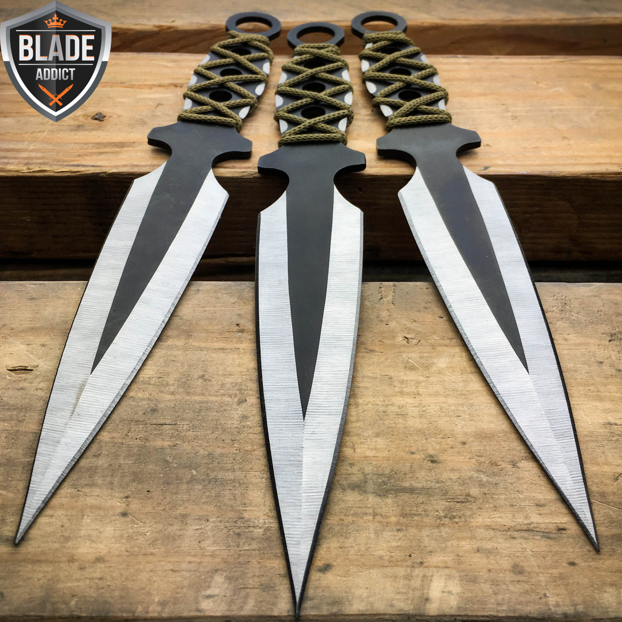 3 Pc 8 Ninja Tactical Combat Naruto Kunai Throwing Knife Set w/ Sheath  Hunting