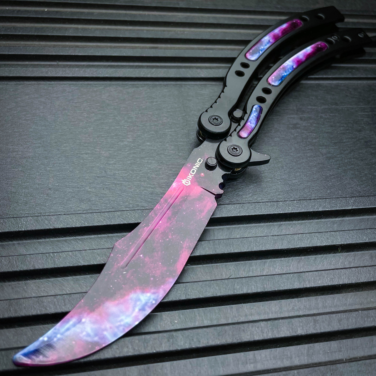 CSGO BUTTERFLY GALAXY BLACK BALISONG TRAINER KNIFE - MEGAKNIFE