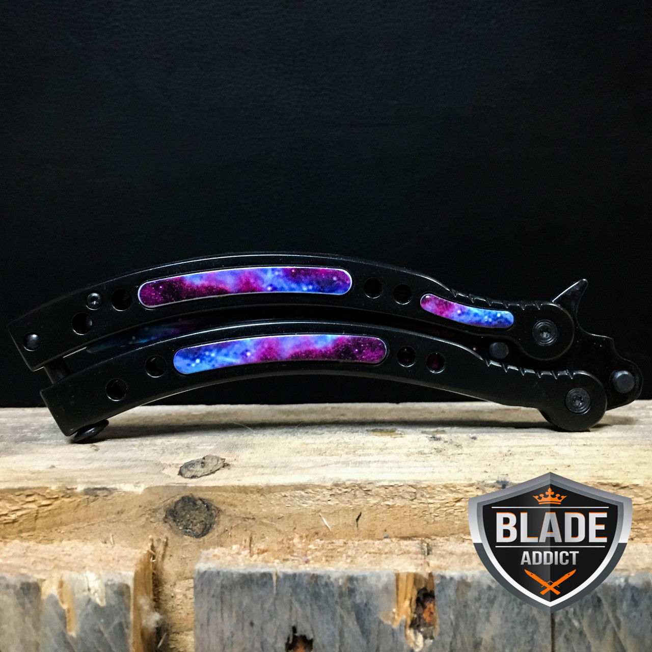 CSGO BUTTERFLY GALAXY BLACK BALISONG TRAINER KNIFE - MEGAKNIFE