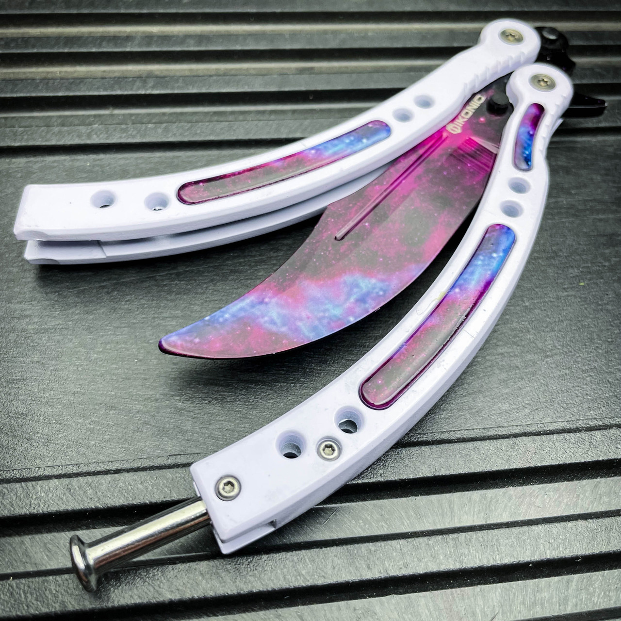 3PC CSGO TACTICAL FIXED BLADE KARAMBIT BUTTERFLY BALISONG TRAINER BAYONET KNIFE  SET - GALAXY WHITE