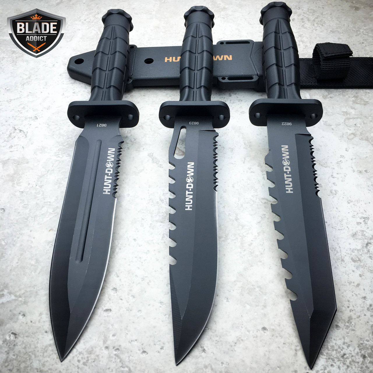 3 PC 12" TACTICAL BOWIE SURVIVAL HUNTING KNIFE MILITARY DAGGER Fixed