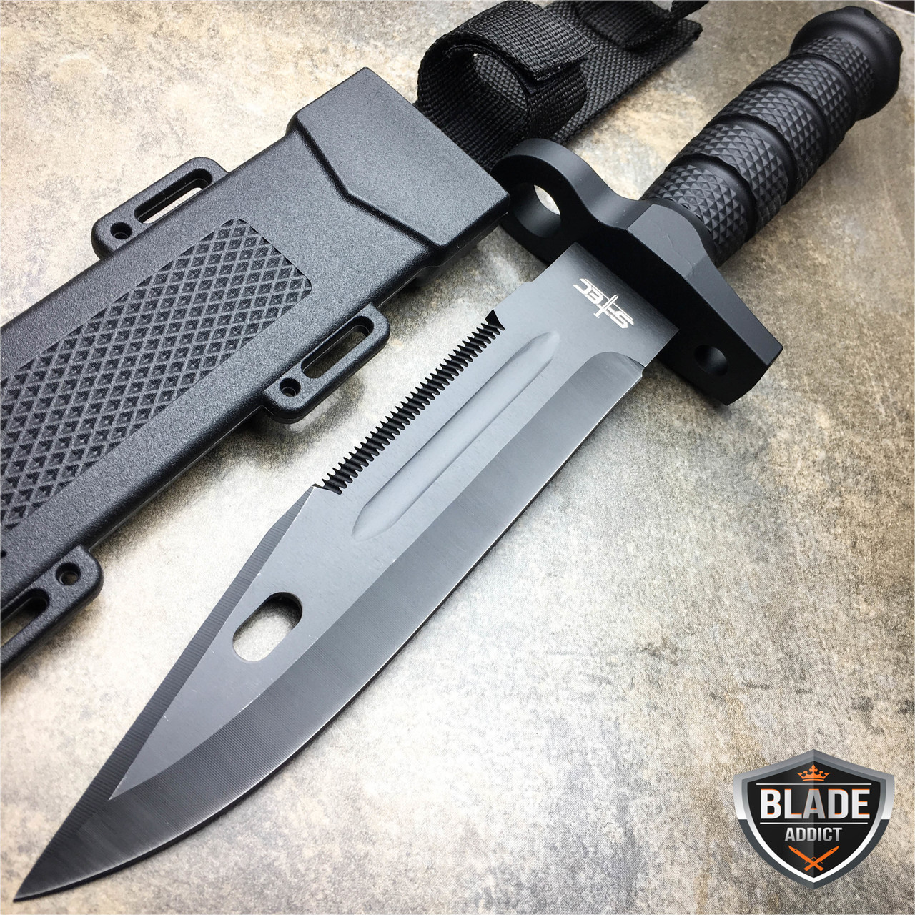 2 PC BLACK TACTICAL SURVIVAL Rambo Hunting FIXED BLADE KNIFE Bowie