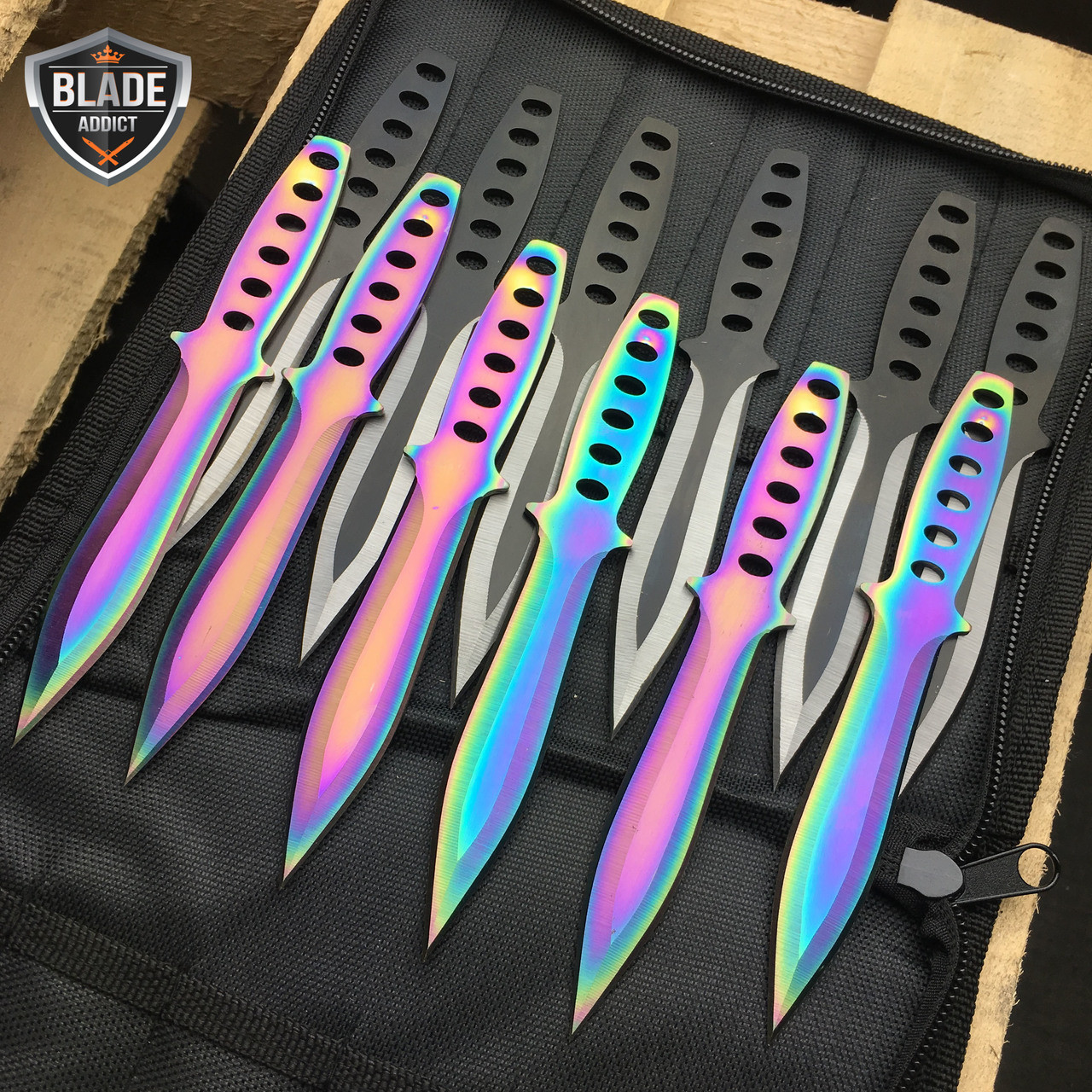 12 PCs 6 Ninja Hunting Rainbow Tactical Kunai Throwing Knife Set + Case -  MEGAKNIFE