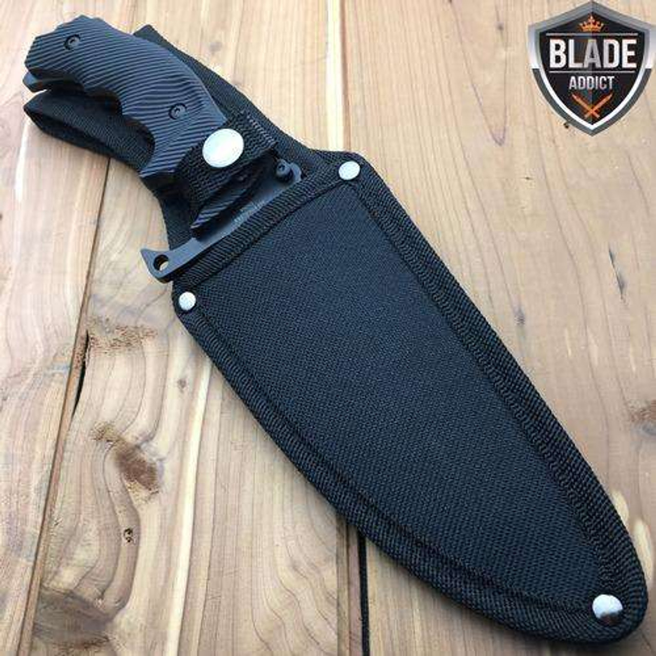 7pc Tactical BLACK Set BOWIE Fixed Blade THROWING KNIVES Pocket Knife  KARAMBIT