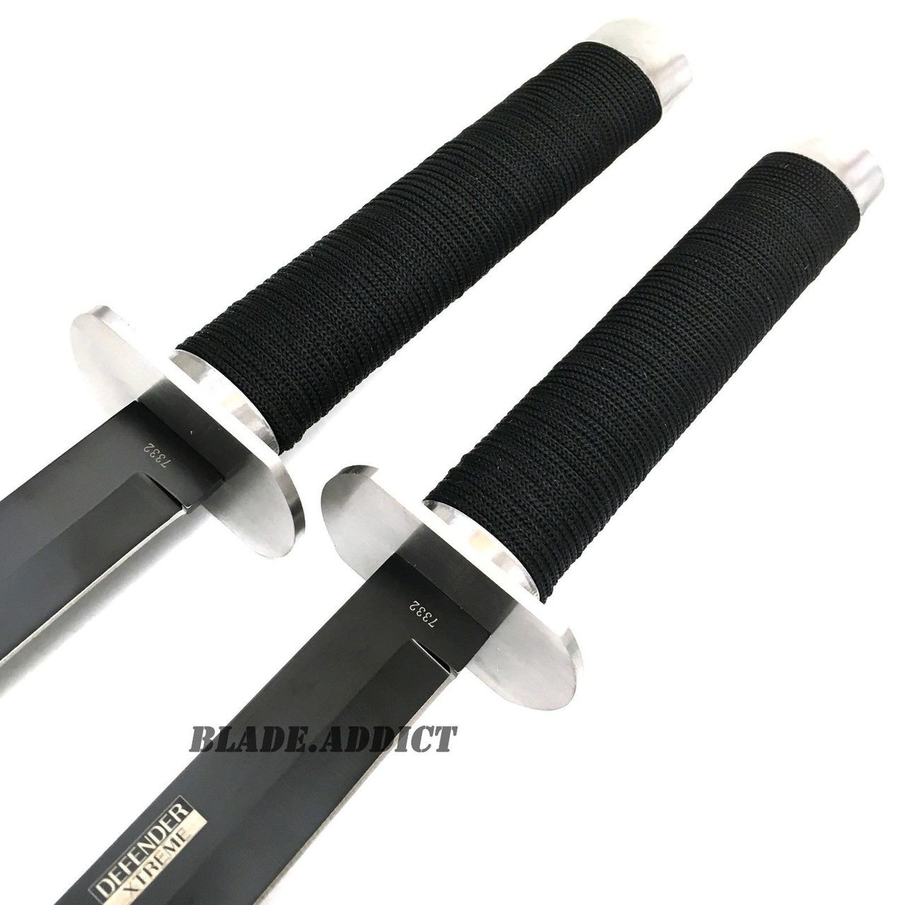 2 PC Large Full Tang 28 Ninja Twin Tanto Blade Sword Machete w/Nylon  Sheath