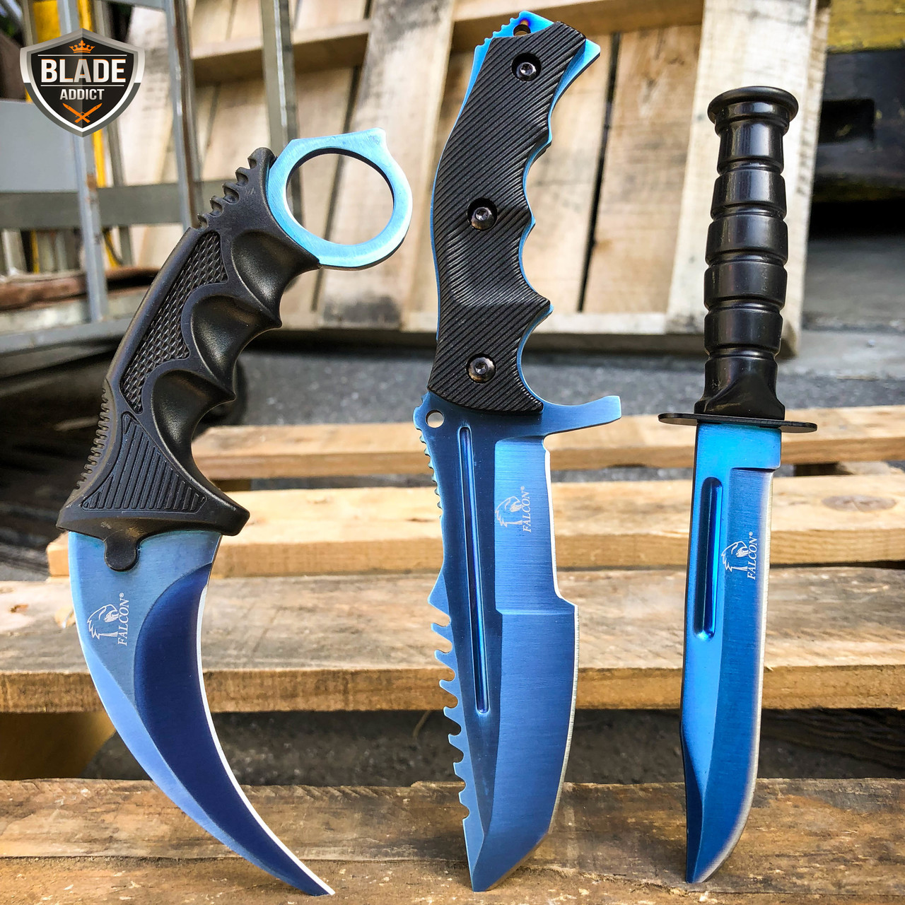 2PC TACTICAL COMBAT KARAMBIT NECK KNIFE Hunting BOWIE FIXED BLADE GALAXY SET  - MEGAKNIFE