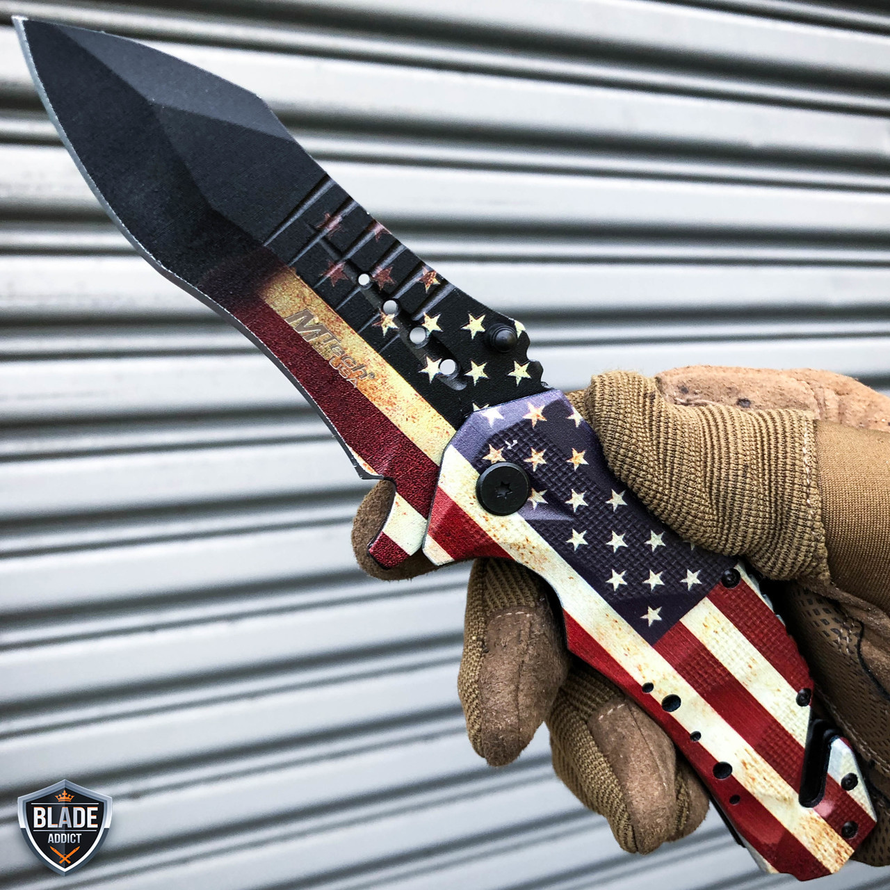 MTECH American FLAG Spring Assisted Folding Open POCKET KNIFE