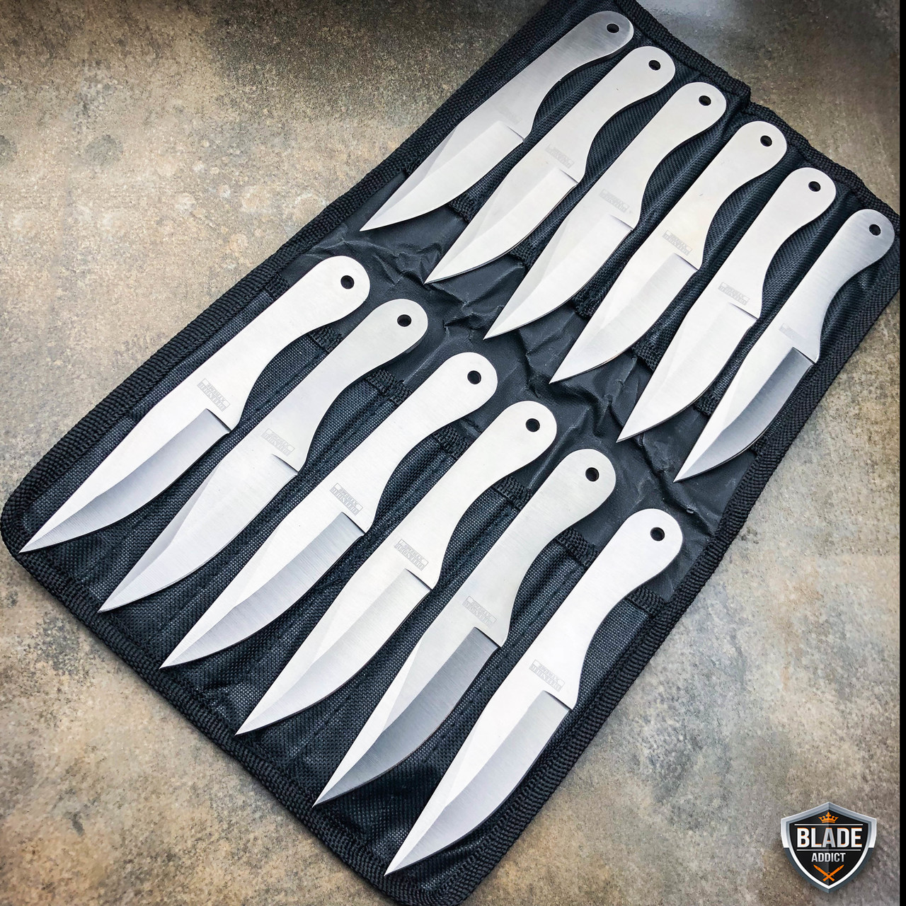 12 PC TACTICAL METAL 6 THROWING KNIFE SET w/ SHEATH Combat Kunai Ninja  Case