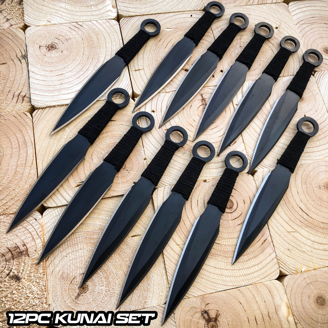 12 PCS 6.75 Black Tactical Ninja Throwing Fixed Blade Knife Kunai Knives  Set - MEGAKNIFE