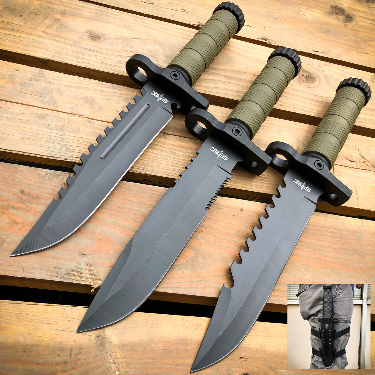 12.5 TACTICAL Hunting FIXED BLADE Army SURVIVAL Knife w Fire