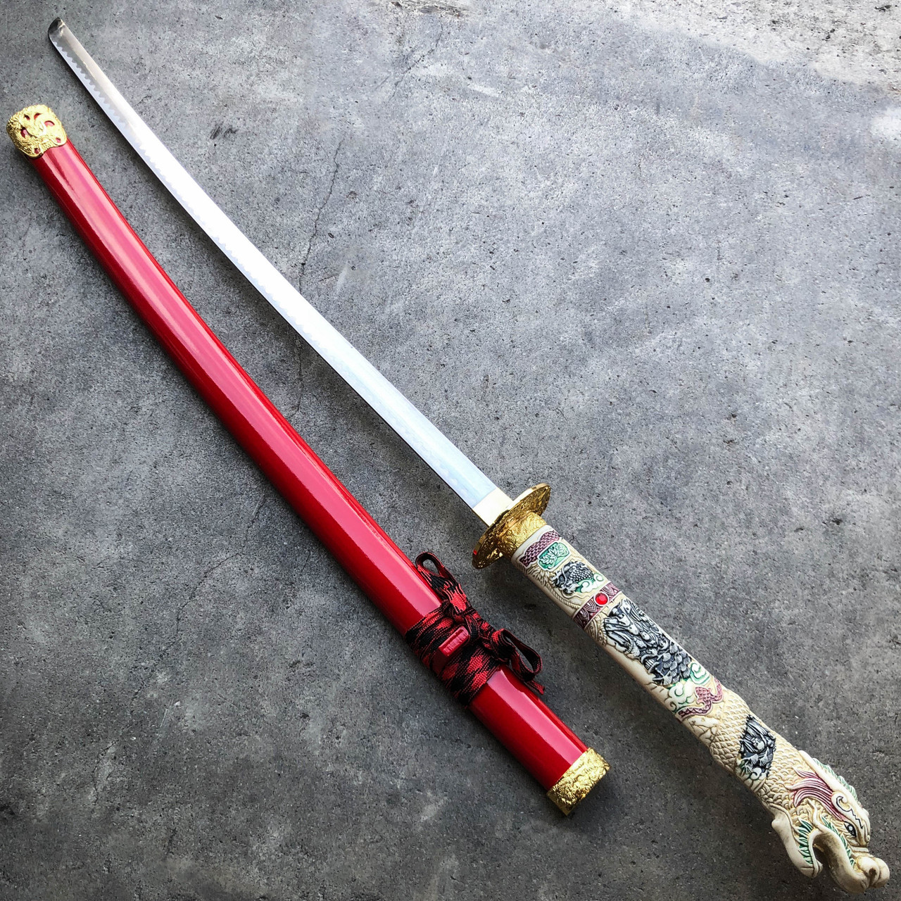 40" Samurai Sword Red DRAGON Ornate Design Carbon Steel Collectible Ninja Katana 