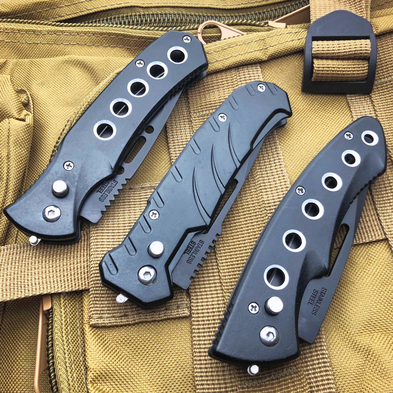 Black Ballistic Switch Blade Pocket Knife - MEGAKNIFE