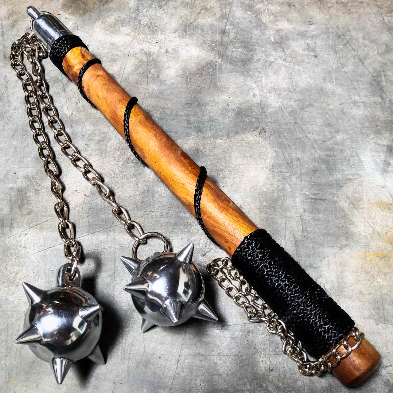 アイドル Spike flail Medieval Spike Two Ball Battle Mace Hard Wood Bat Middle Ages