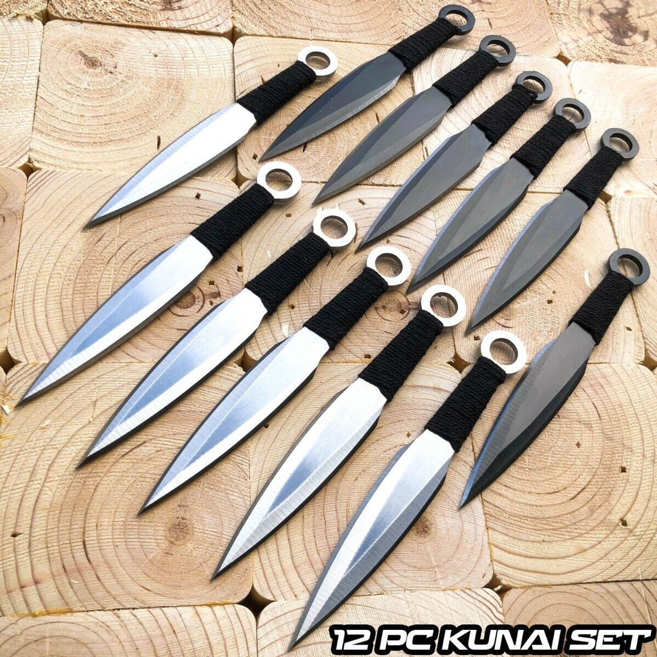 12 PC NINJA THROWING KNIVES SET w/ SHEATH Kunai Combat Tactical Hunting  Knife