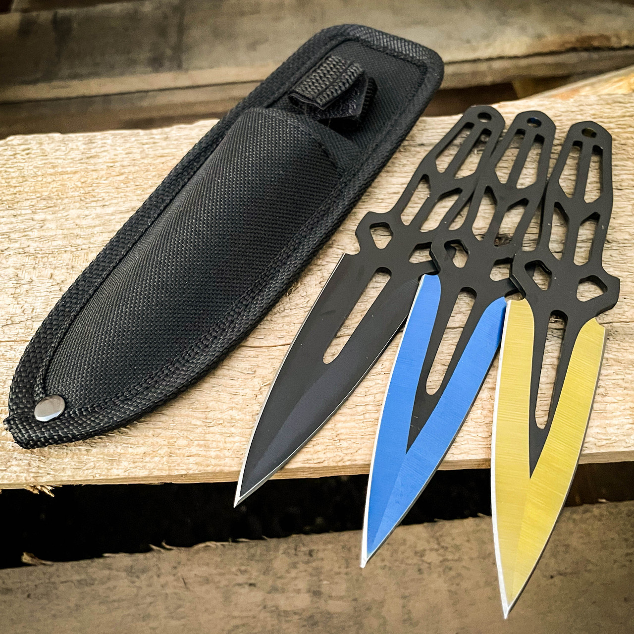 3Pc 7.5 Ninja Tactical Combat Kunai Throwing Knife Set W/Sheath GREEN  Hunting - MEGAKNIFE