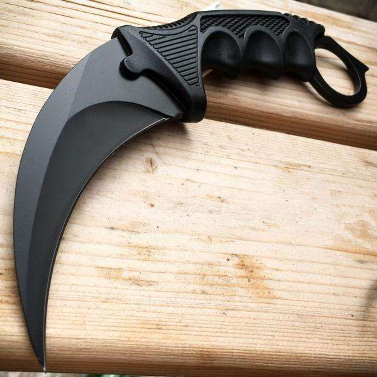 7pc Tactical BLACK Set BOWIE Fixed Blade THROWING KNIVES Pocket Knife  KARAMBIT