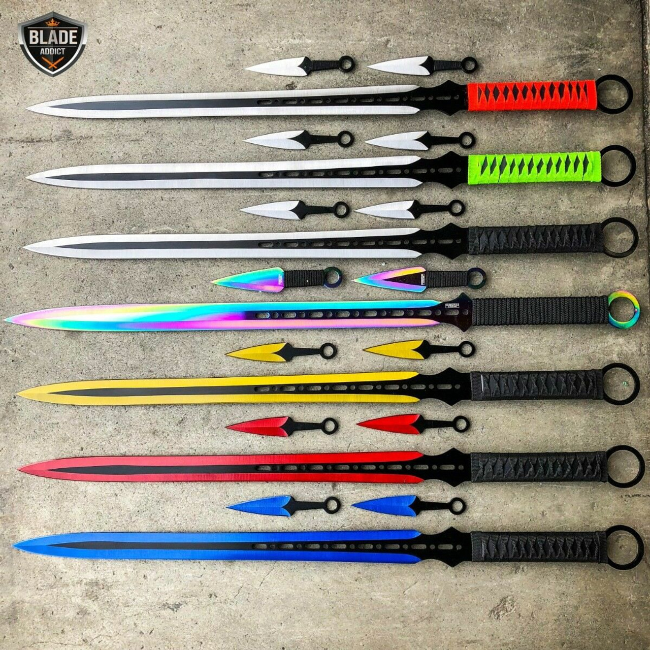 28 NINJA SWORD Full Tang Machete Tactical Fixed Blade Katana + Throwing  Knives - MEGAKNIFE