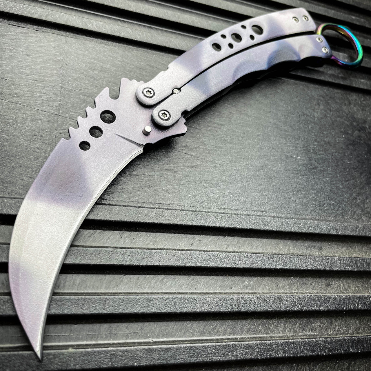 2PC CSGO Black Galaxy Karambit Fixed Blade + Butterfly Balisong Trainer  Knife - MEGAKNIFE