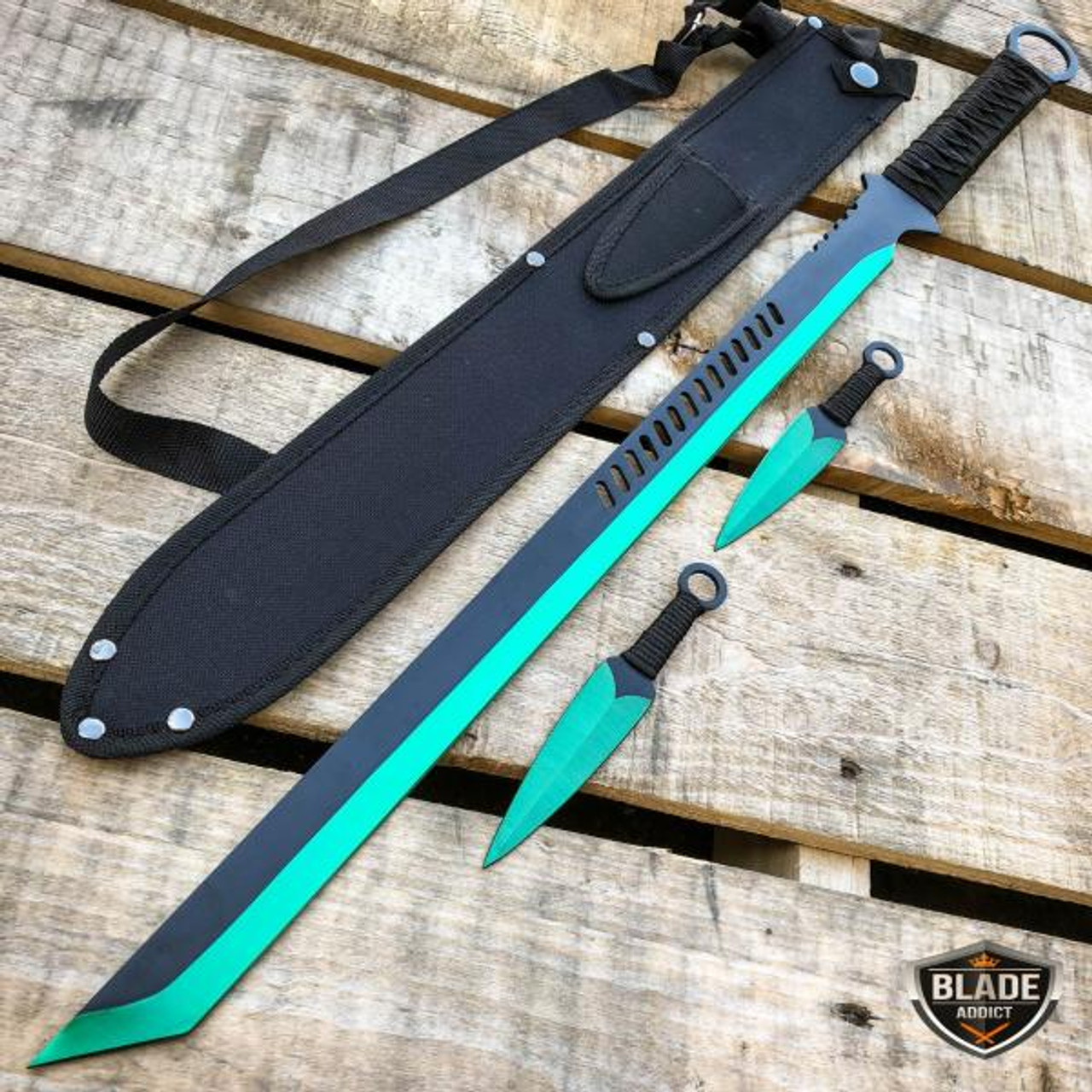 27 NINJA SWORD TANTO Machete + 2 Knife Full Tang Tactical Blade Katana