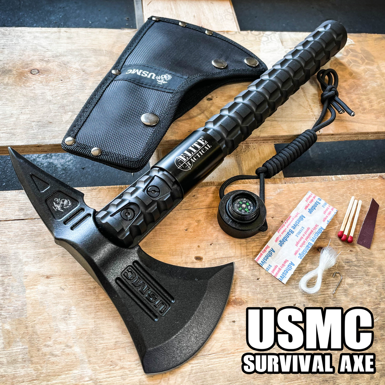 Elite Tactical USMC Marines Military Combat Tomahawk Hatchet AXE w Survival  Kit - MEGAKNIFE