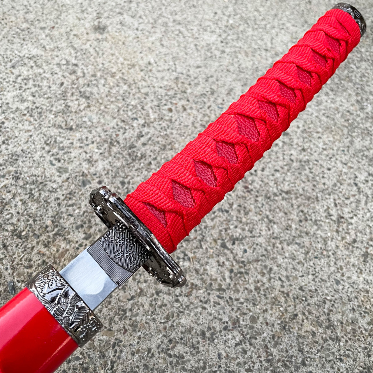 KATANA DECO STEEL BLADE DRAGON PATTERN RED - Wicked Store