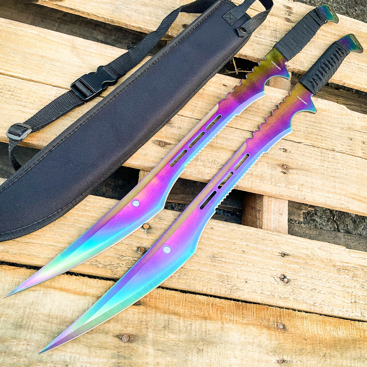 27 Fantasy Master Full Tang Rainbow Ninja Sword With Throwing Knives