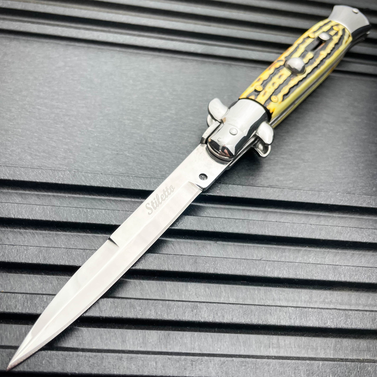 8.75" Italian Stiletto Switch Blade Pocket Knife - MEGAKNIFE