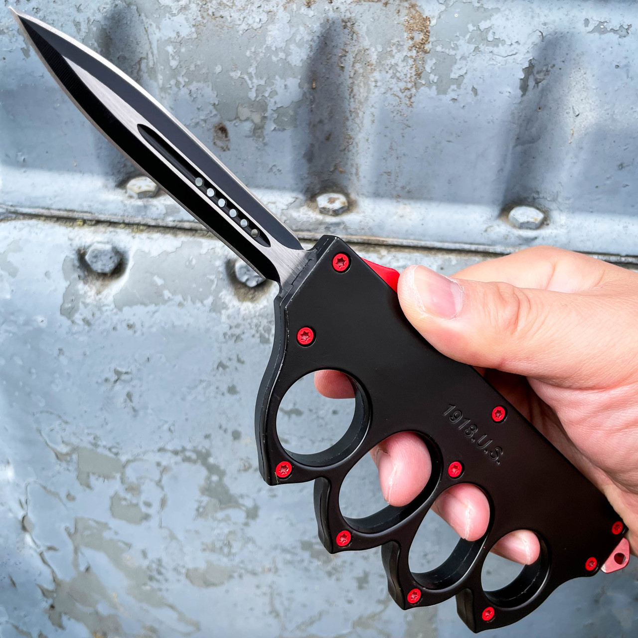 US 1918 Trench Knuckle OTF Red - MEGAKNIFE