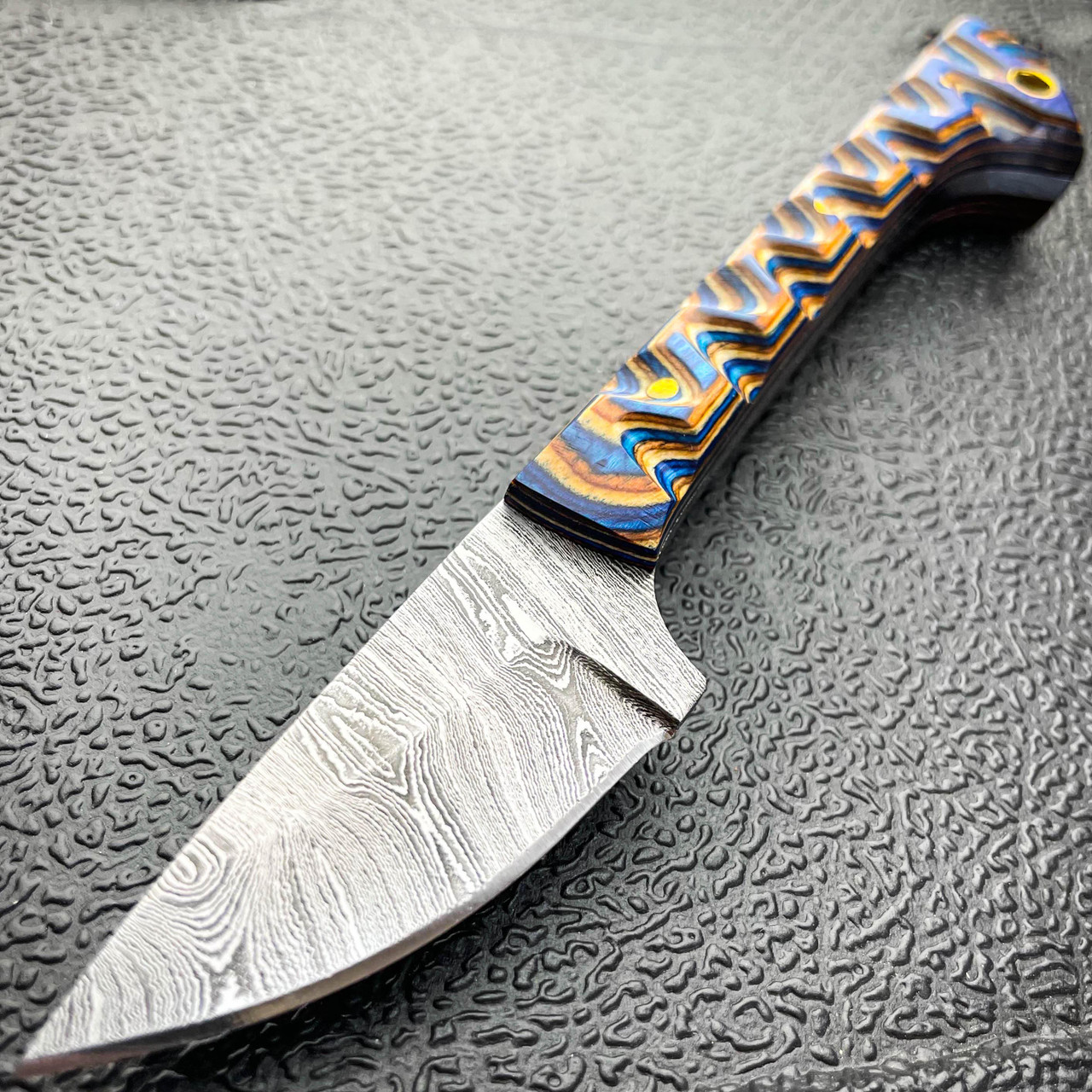 6.6 Damascus Survival Fixed Blade Hunting PRIDEFUL FANG CAPING Skinner  Knife - MEGAKNIFE