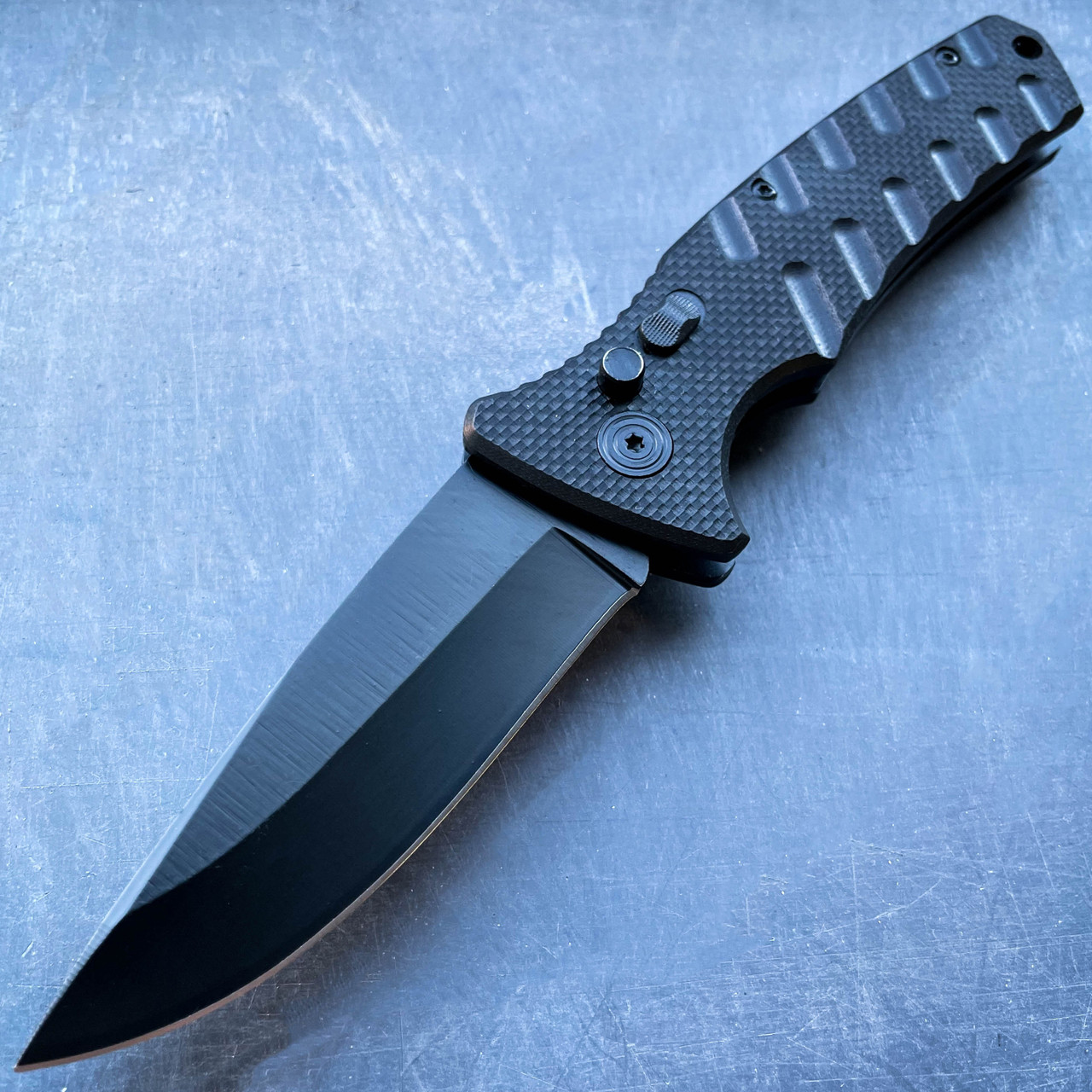 Black Ballistic Switch Blade Pocket Knife - MEGAKNIFE