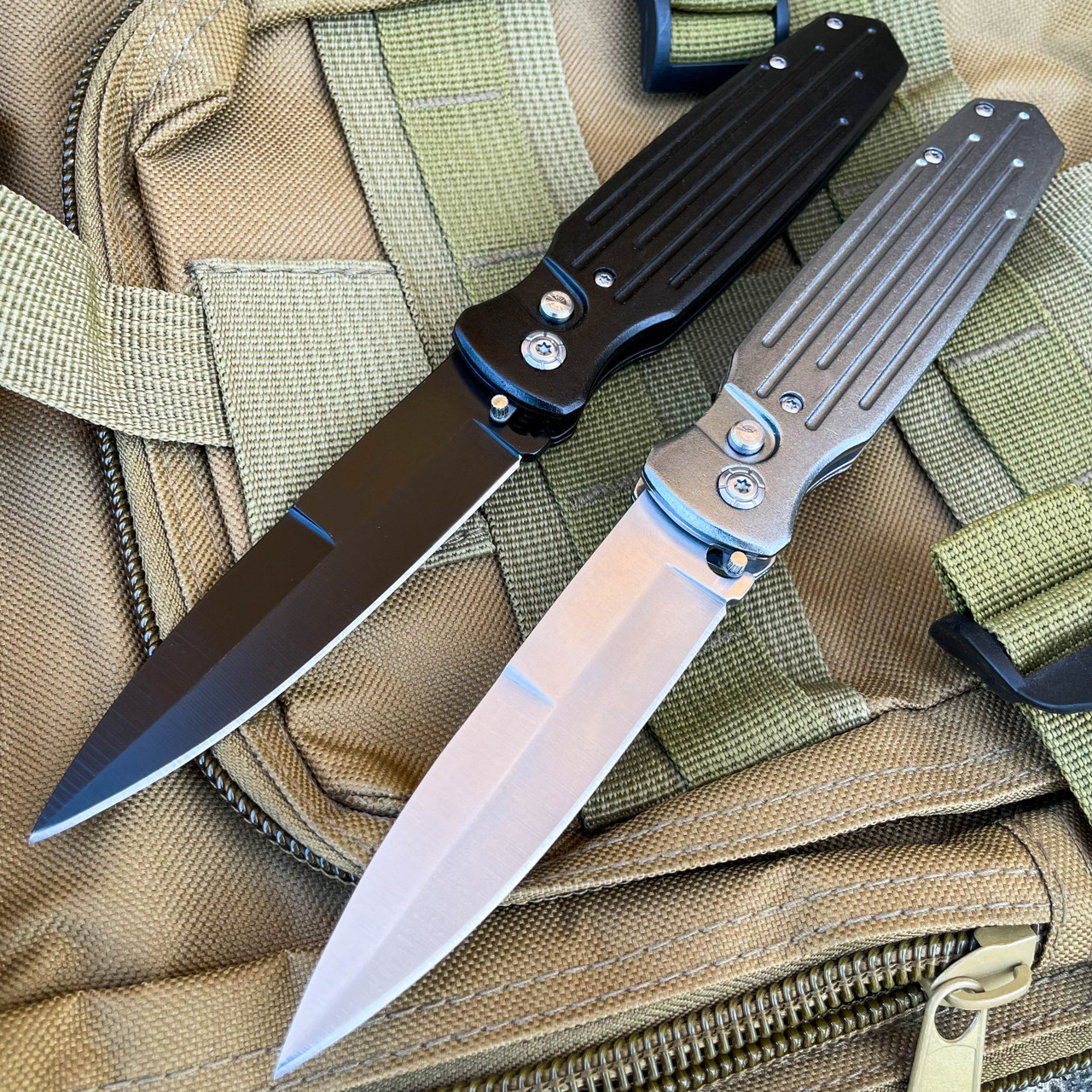 Black Ballistic Switch Blade Pocket Knife - MEGAKNIFE