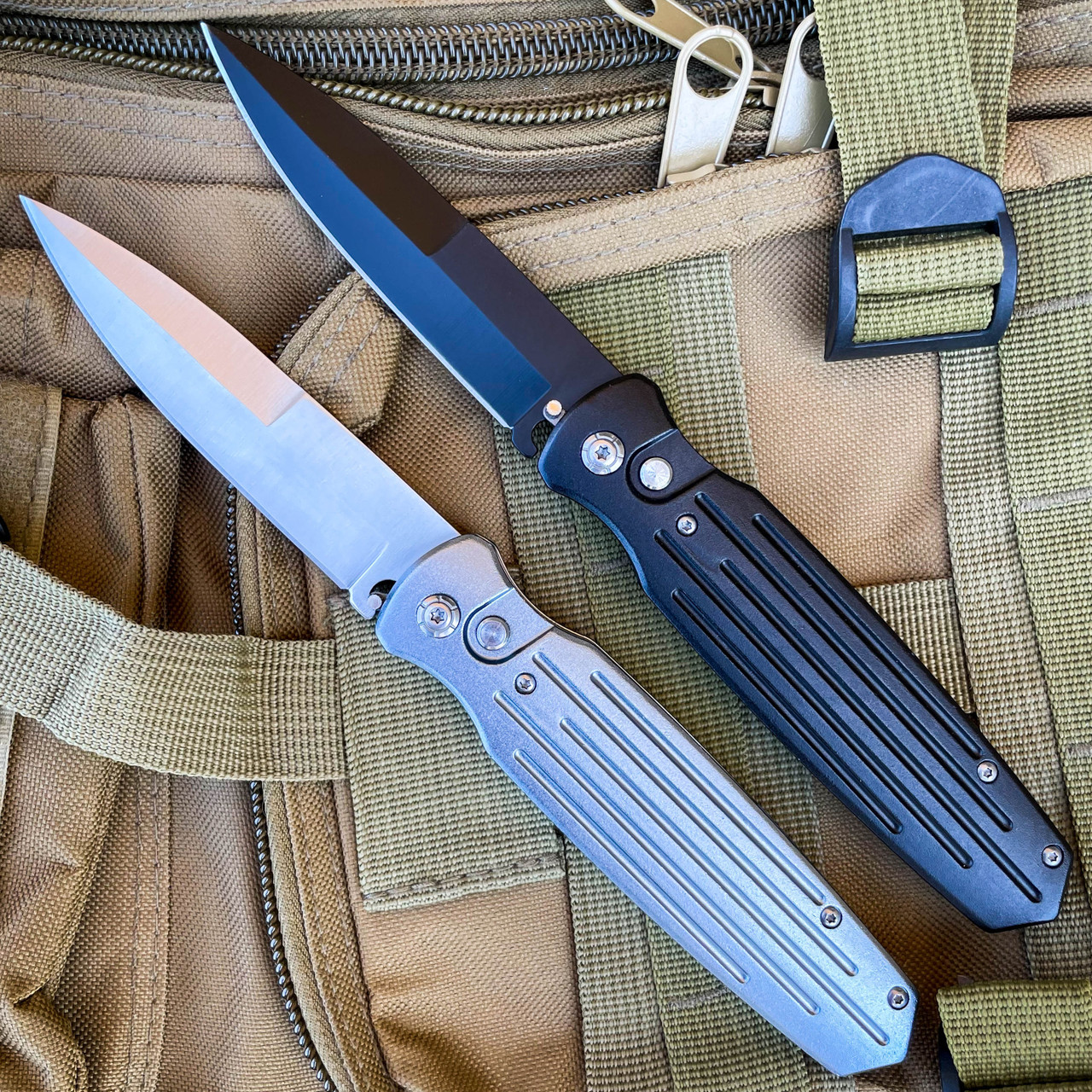 Black Ballistic Switch Blade Pocket Knife - MEGAKNIFE