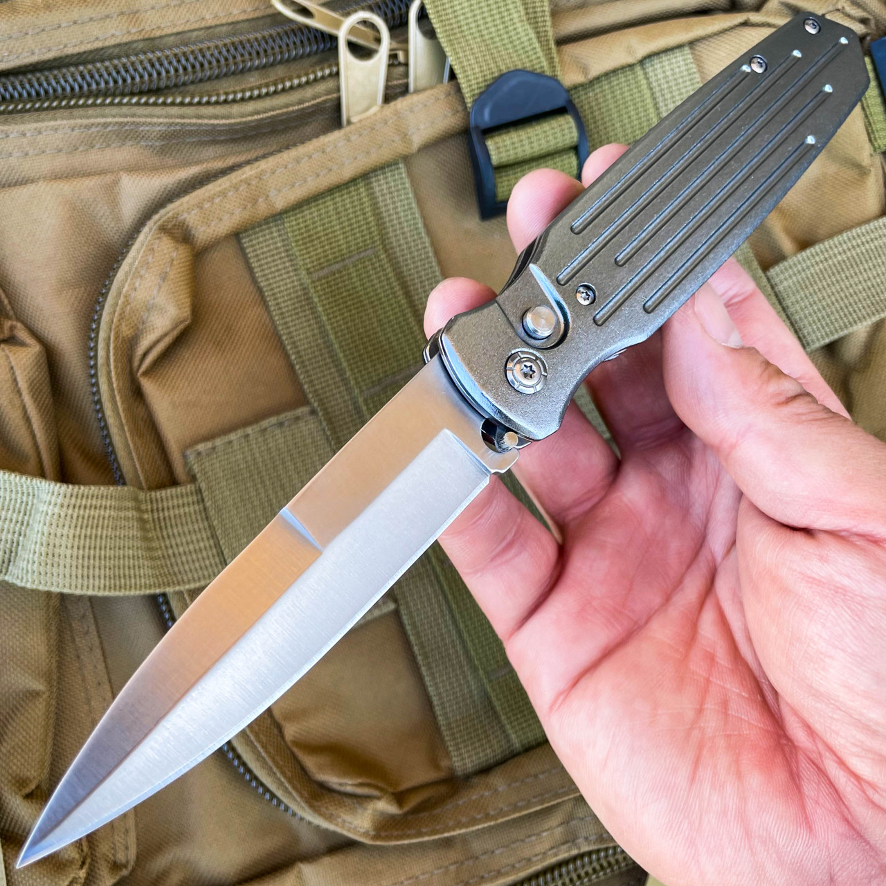 Black Ballistic Switch Blade Pocket Knife - MEGAKNIFE