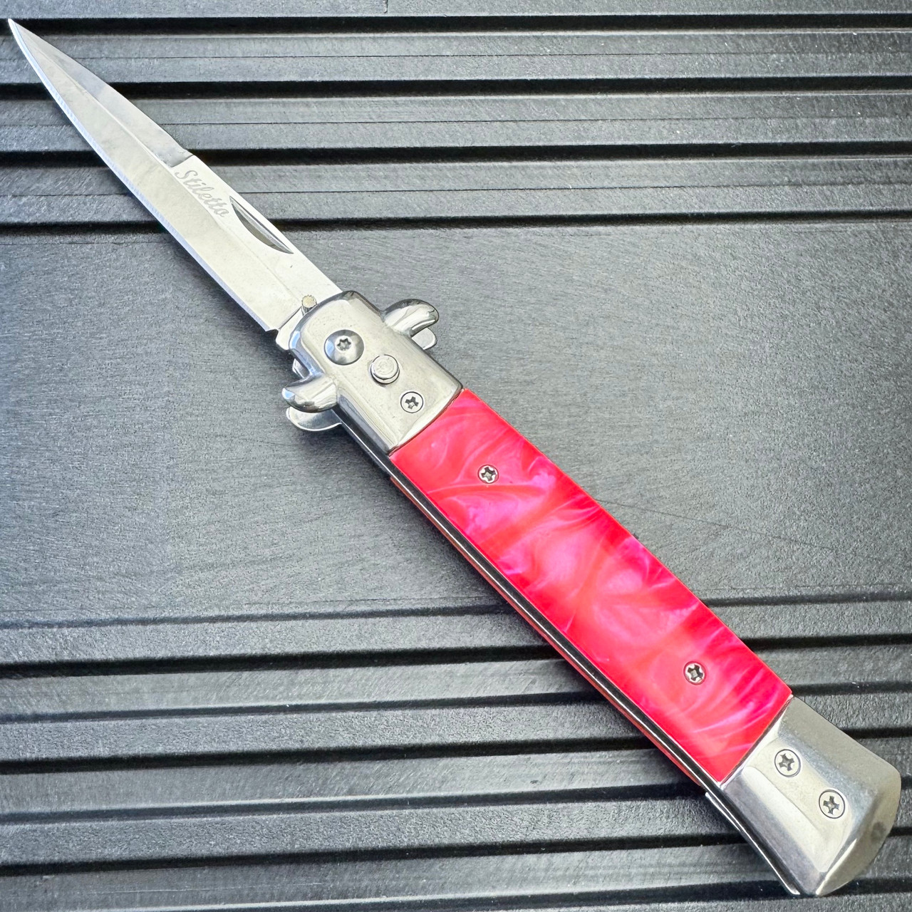 Pink Classic Stiletto Switch Blade New - MEGAKNIFE