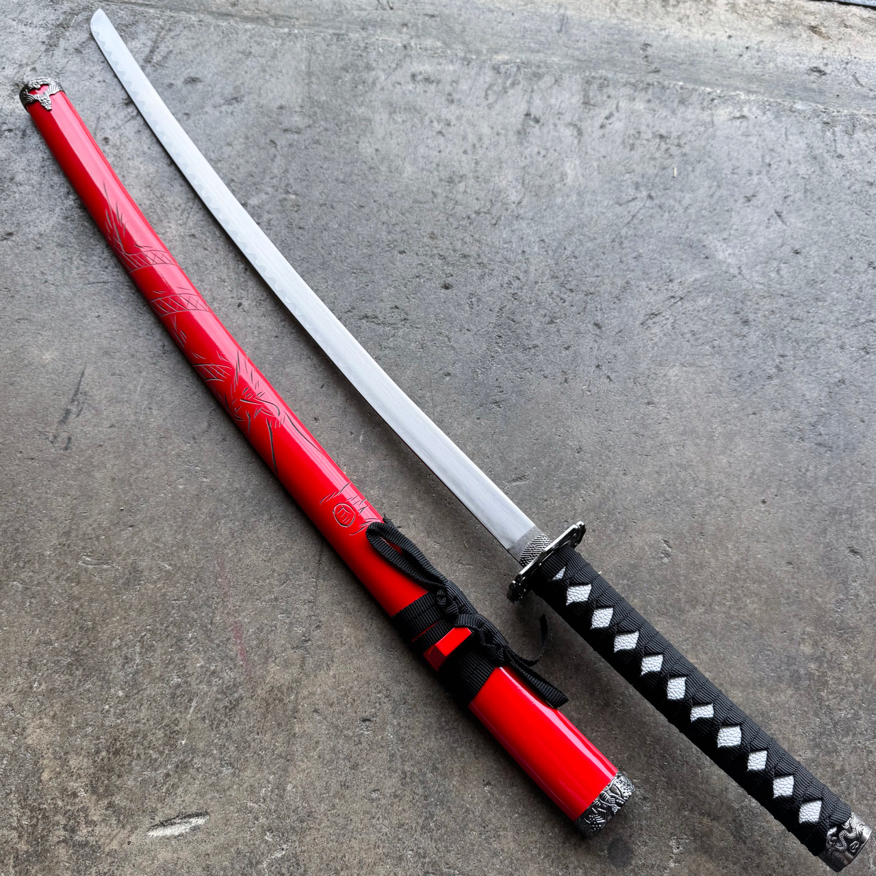 Red Japanese Samurai Sword KATANA High Ninja Blade Dragon Tang