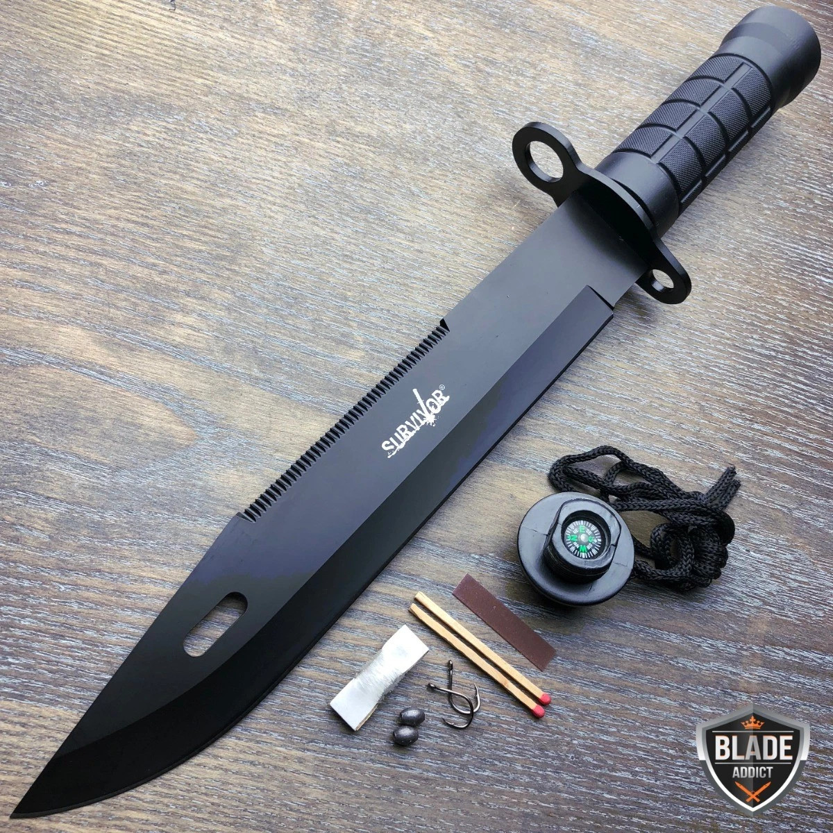 2 PC Tactical Hunting Rambo Fixed Blade Knife Machete Bowie AXE w