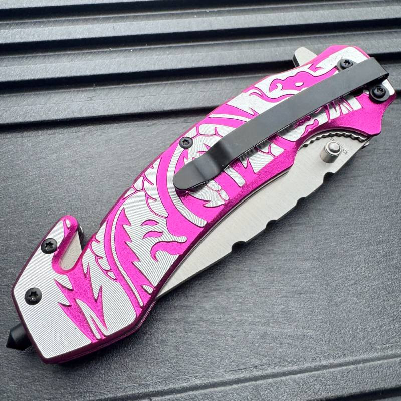 レア AKC ジャックナイフ スティレットナイフ クリームソーダ ピンクドラゴン Snake Eye Dragon Rescue Pocket Knife - MEGAKNIFE