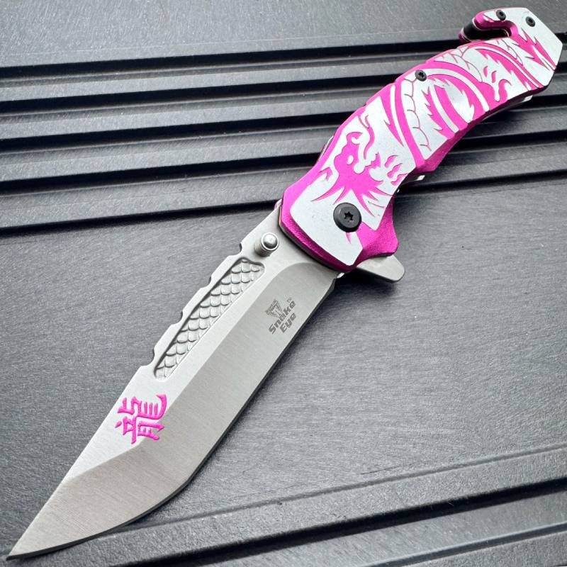 レア AKC ジャックナイフ スティレットナイフ クリームソーダ ピンクドラゴン Snake Eye Dragon Rescue Pocket Knife - MEGAKNIFE