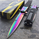 8.5" TAC FORCE STILETTO SPRING ASSISTED TACTICAL POCKET KNIFE Blade Rainbow Open