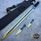 28" GOLD NINJA SWORD Full Tang Machete Tactical Blade Katana Throwing Knife NEW