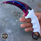 TACTICAL COMBAT KARAMBIT NECK KNIFE Hunting BOWIE FIXED BLADE GALAXY WHITE