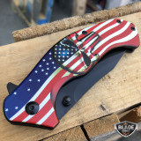 8" MTECH USA American Flag Punisher Skull SPRING ASSISTED OPEN Folding Pocket Knife