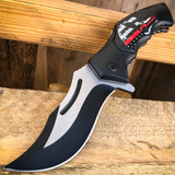 8" BLACK Spring Opening Assisted SKULL Folding Pocket Knife Blade 